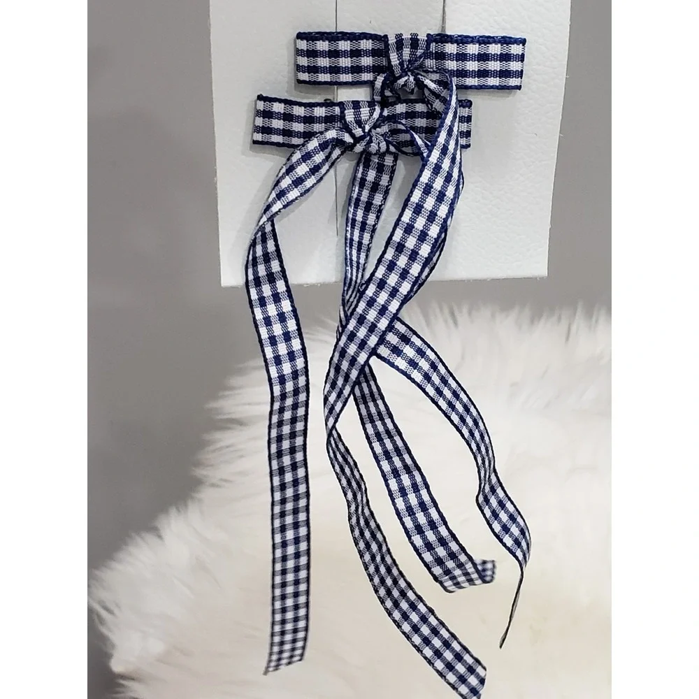 NEW Free People Bow BLUE Gingham Hair Clip Coquette Picnic Dainty Cottagecore